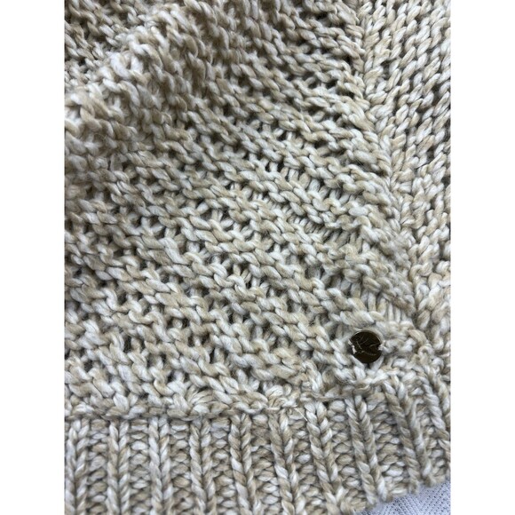 Eddie Bauer Wool Blend Cable Knit Poncho XS/s Oatmeal Cable Sweater Y2K Boho - Picture 3 of 8